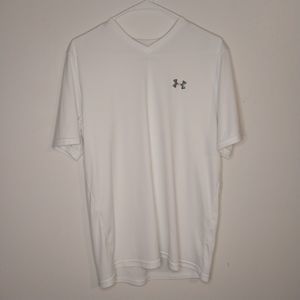 Men's Under Armor/Armour HeatGear White V-Neck Shirt - Size Large